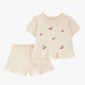NWOT Carter's Baby 2-Piece Cherry Peplum Top & Short Set - Ivory - 3 months